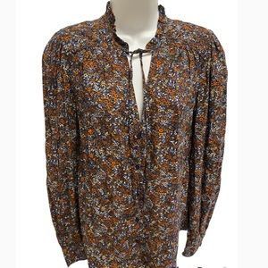 Floral Print Blouse W/ Collar Tie